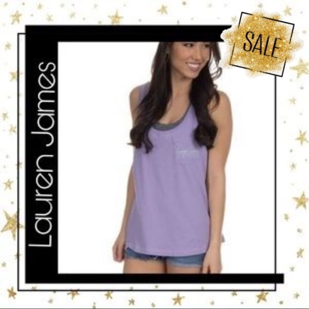 NEW Lauren James Lavender Racerback Pocket Tee Tank M